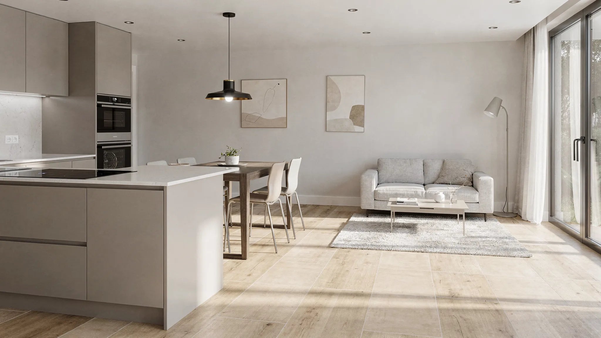 Amenajare living cu bucătărie open space: zonare fără haos