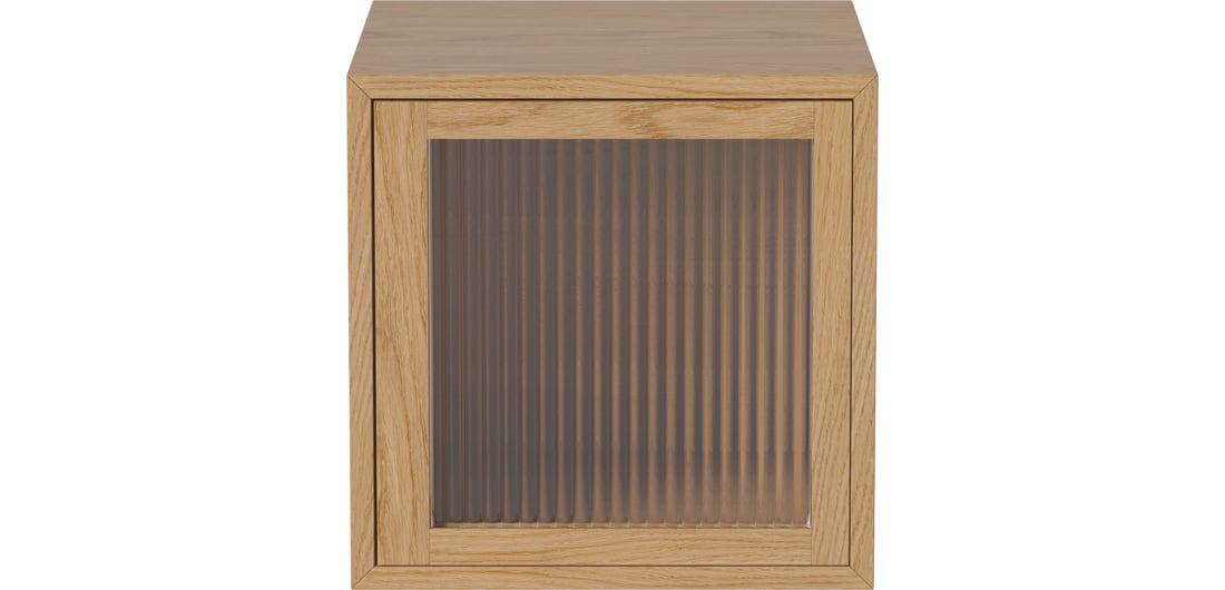 Bolia Mobilă de Depozitare Case 1×1 m. cu Ușă de Sticlă – 28 cm Stejar Uluit, Furnir 1