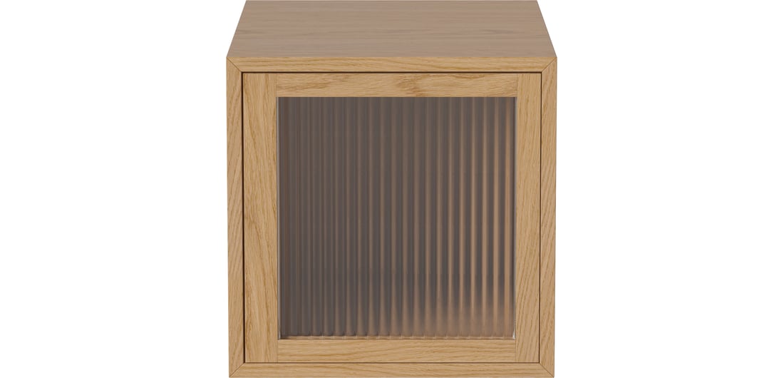Bolia Mobilă de Depozitare Case 1×1 m. cu Ușă de Sticlă – 35 cm Stejar Uluit, Furnir 1