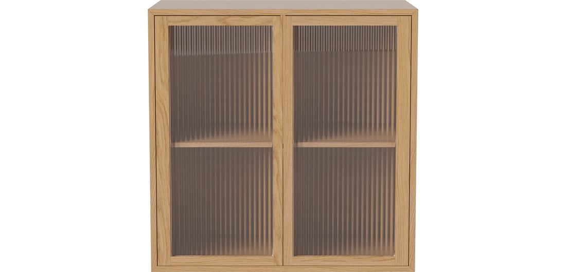Bolia Mobilă de Depozitare Case 2×2 m. cu 2 Uși de Sticlă și 2 Rafturi – 35 cm Stejar Uluit, Furnir 1