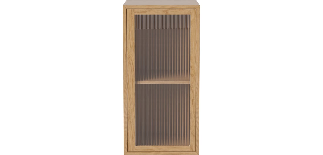 Bolia Mobilă de Depozitare Case 2×1 m. cu 1 Ușă de Sticlă și 1 Raft – 35 cm Stejar Uluit, Furnir 1