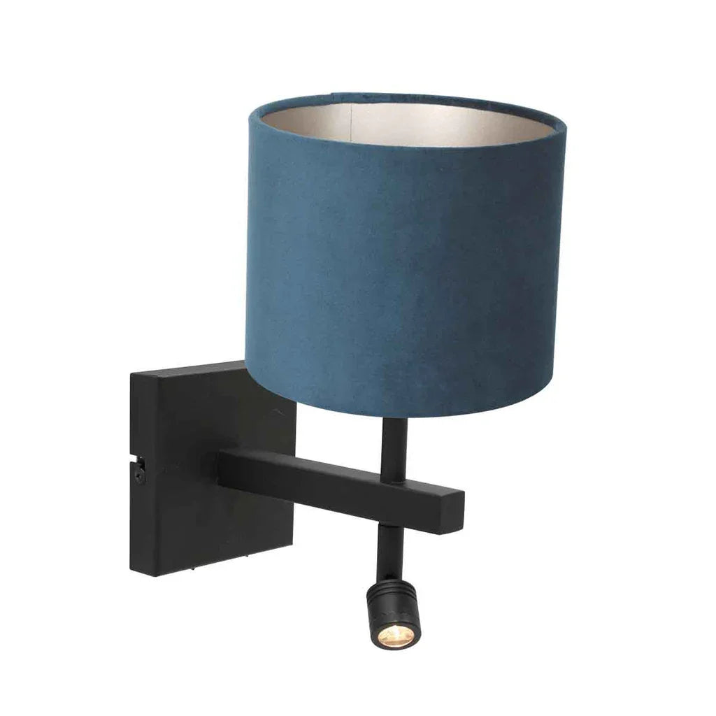 Lampă de perete Stang 8208ZW Negru + Abajur Velur Albastru