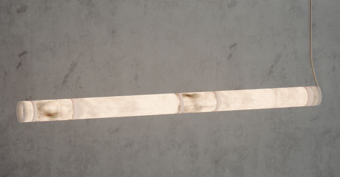 ROBIN | Lustră Suspendată Bowie , Alabastru Natural , Cablu Textil Crem (Variante: 130 cm / 190 cm)