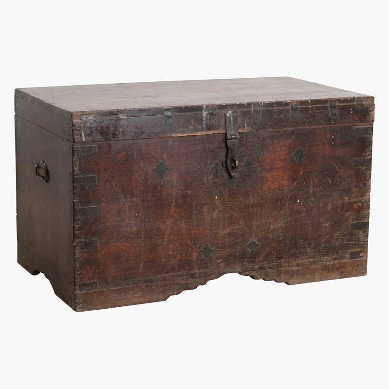 Cufăr Vintage Mare din Lemn de Tec cu Patină Autentică | Ladă de Depozitare (L 91 cm)