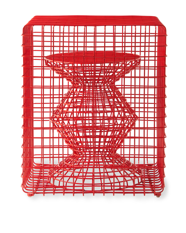 Taburet Wire Zig Zag – Design Iconic Pols Potten - Rosu - 40x40x47 cm