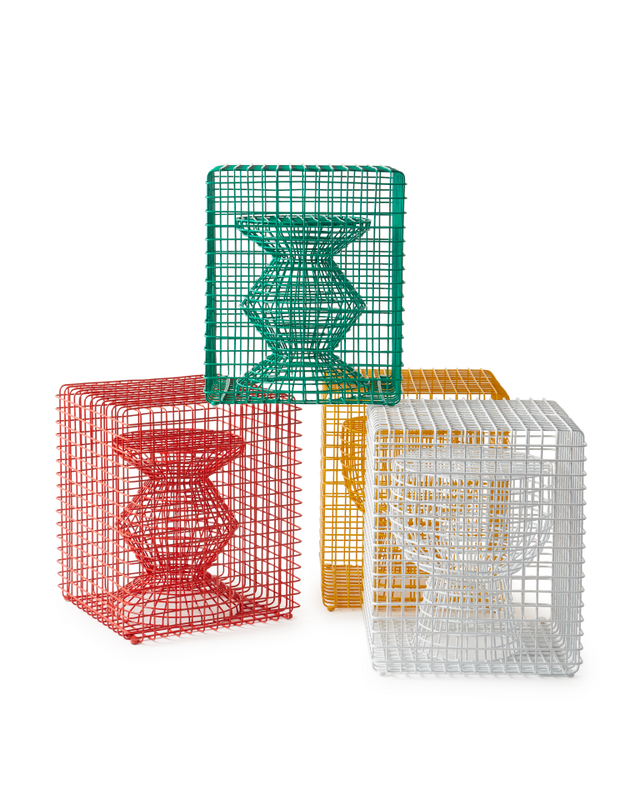 Taburet Wire Zig Zag – Design Iconic Pols Potten - Rosu - 40x40x47 cm