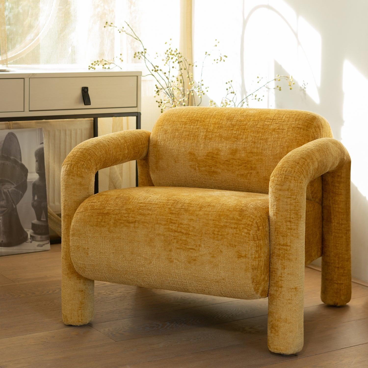 LENNY ARMCHAIR IN ROUGH TEXTURE GOLD/YELLOW