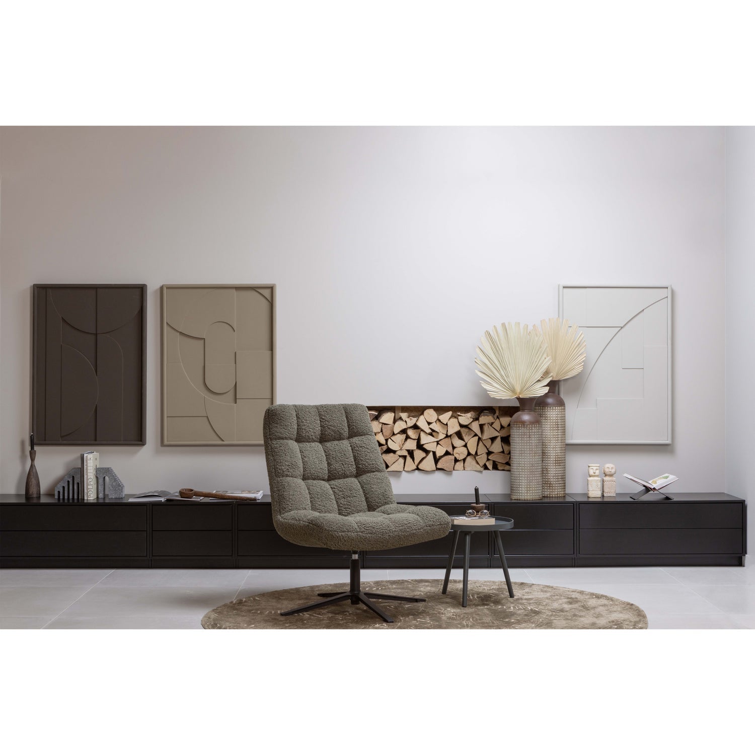 WOOOD mobila TV FINCA | Pin | Negru | 40x100x40 cm