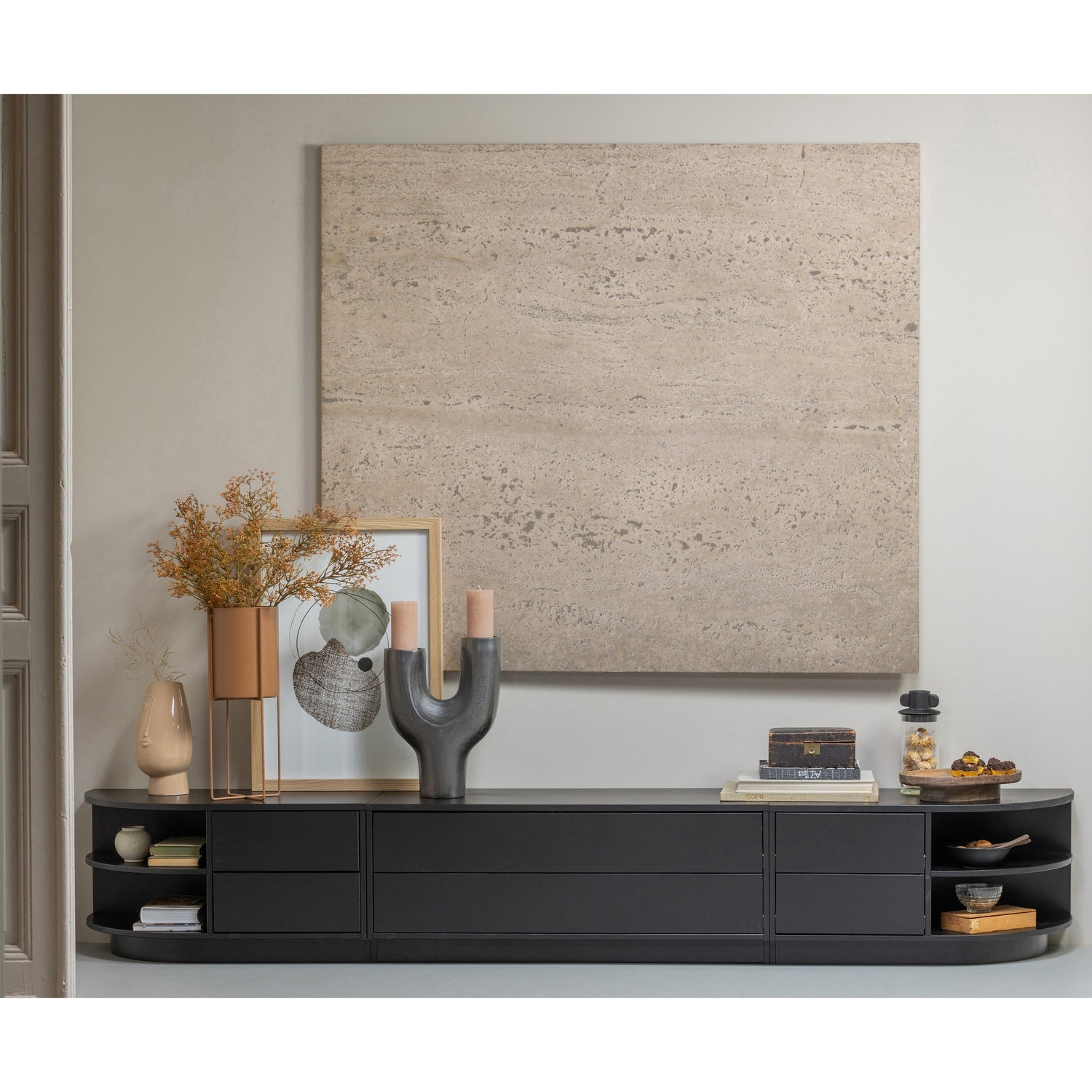 WOOOD mobila TV FINCA | Pin | Negru | 40x100x40 cm