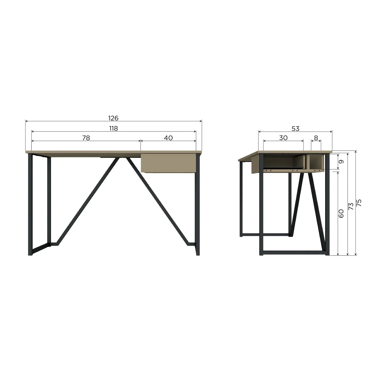 WOOOD birou New Julius pin Dust FSC, 126x53x75 cm 8