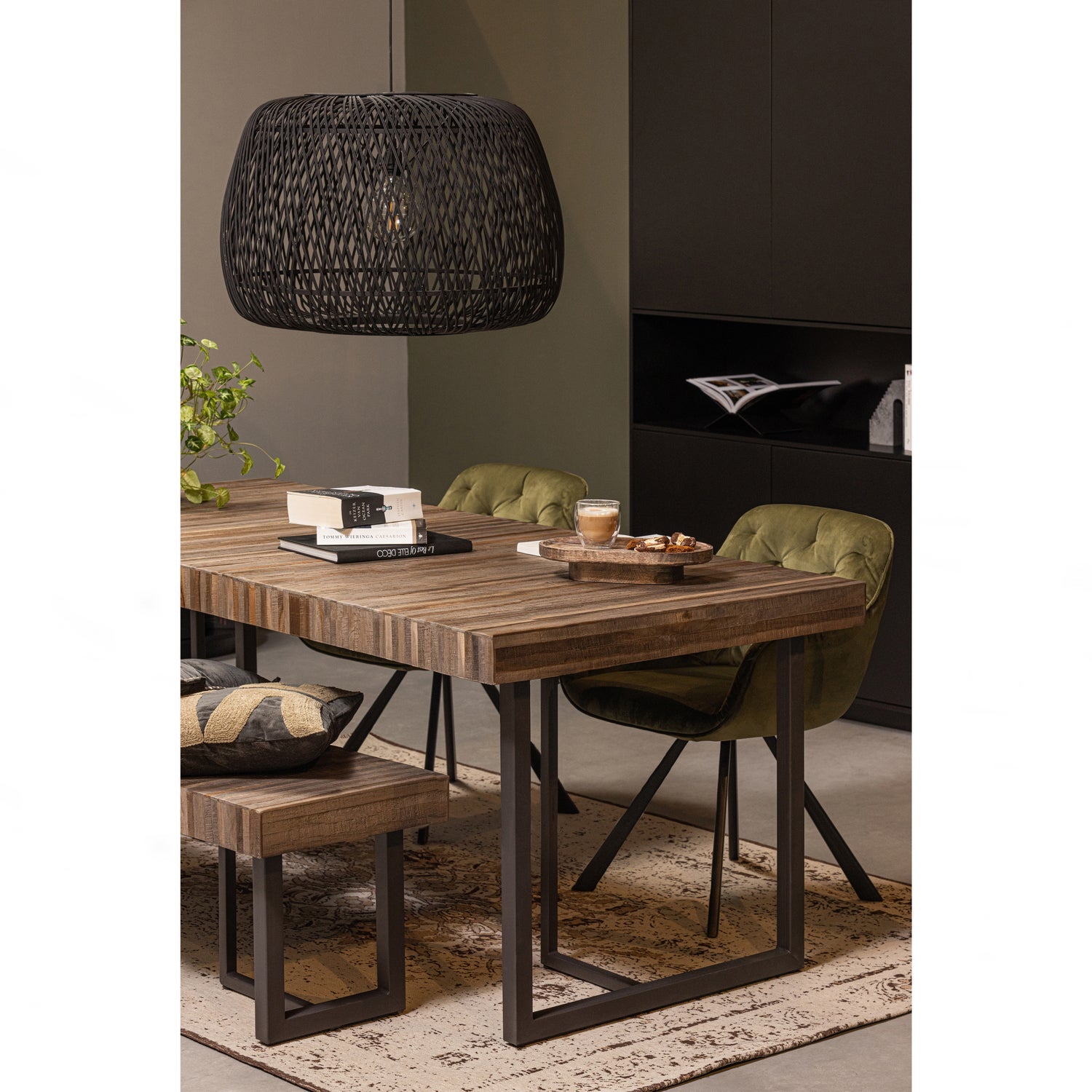 WOOOD dulap depozitare FINCA | Pin | Negru | 210x110x40 cm