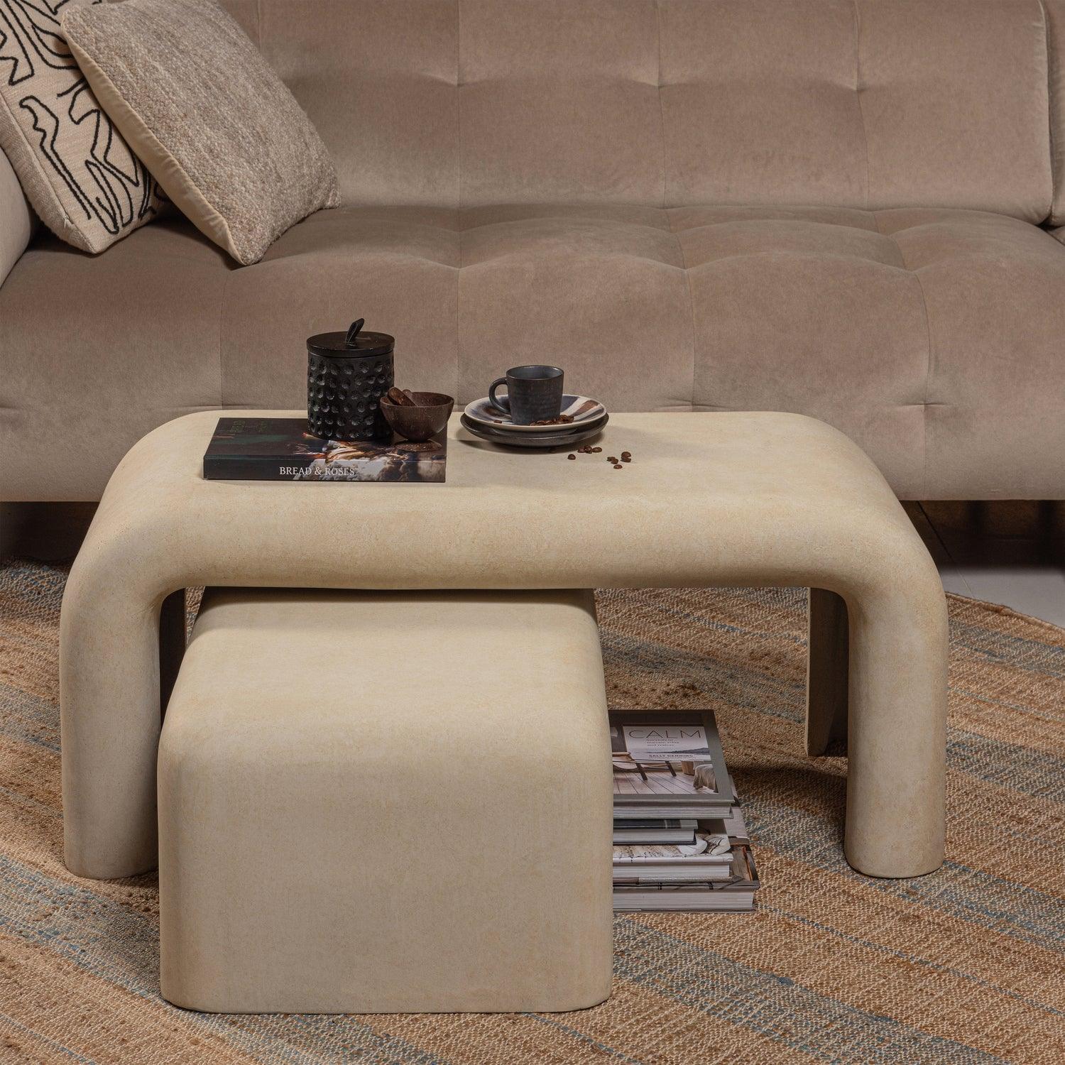 SET OF 2 - STANI COFFEE TABLES FIBER CLAY NATURAL