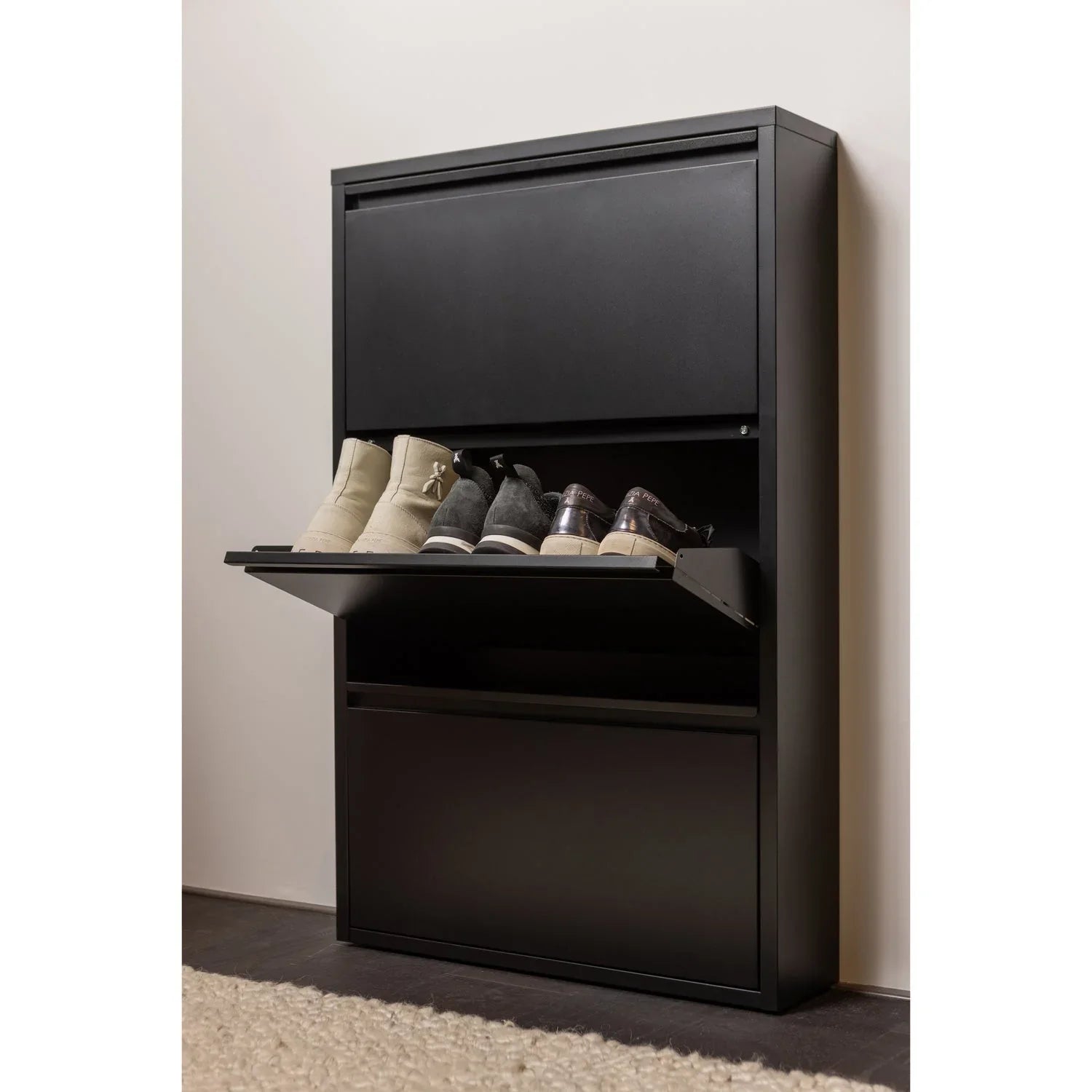 SABINE 3-COMPARTMENT SHOE CABINET METAL BLACK