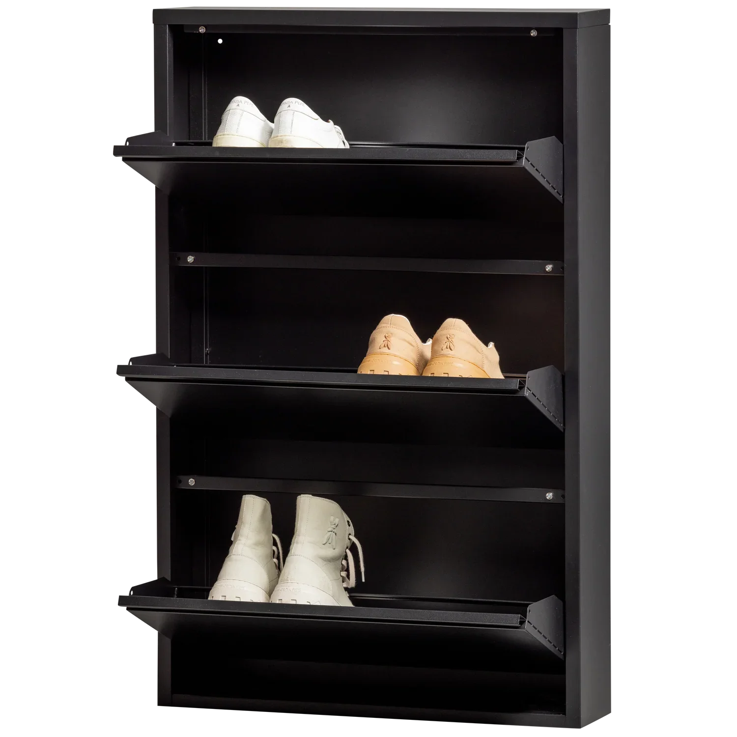 SABINE 3-COMPARTMENT SHOE CABINET METAL BLACK