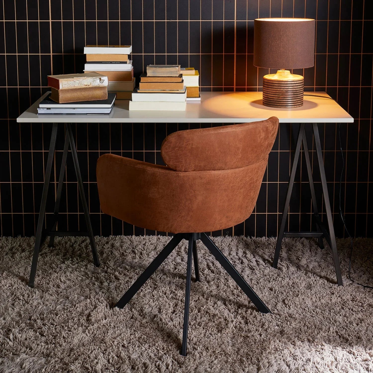 FENNE SWIVEL DINING CHAIR LEATHER LOOK COGNAC