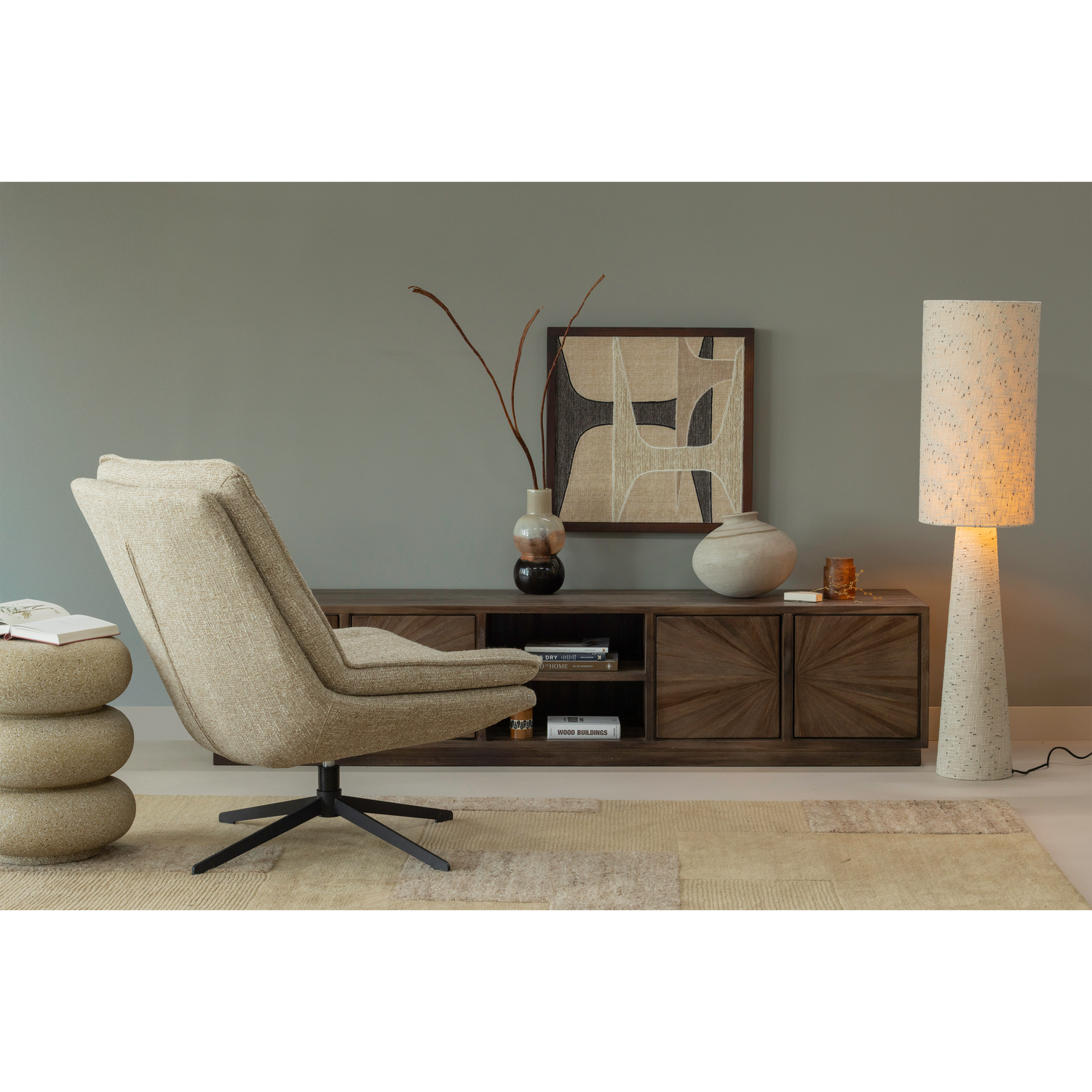 LOFT FLOOR LAMP XL METAL/BOUCLE NATURAL 187xO35CM