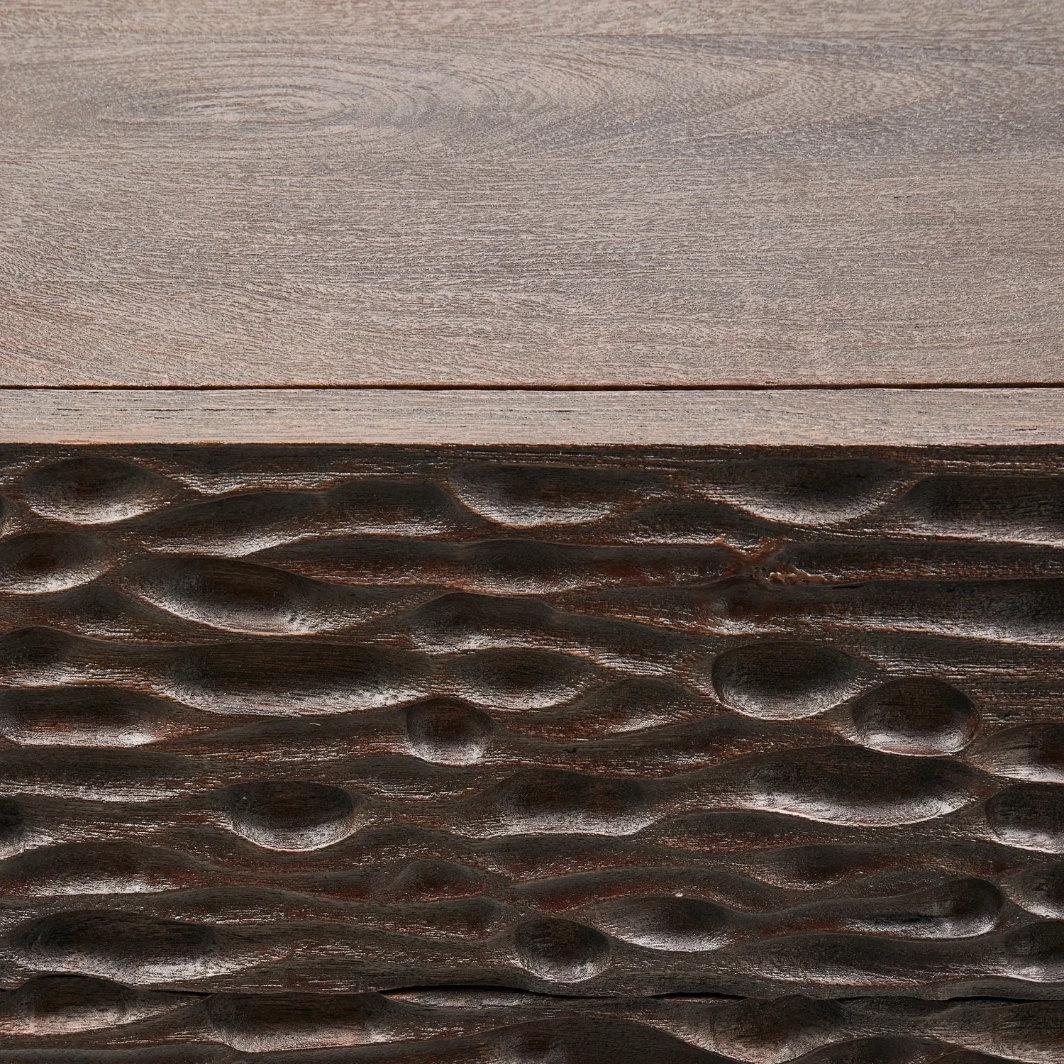 CRUMBLE CARVED NIGHTSTAND WITH DRAWERS MANGO WOOD DARK BROWN