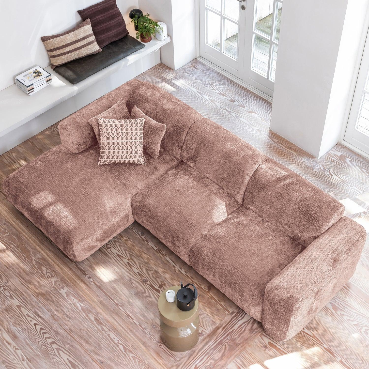 CLOUD CHAISE LONGUE SOFA LEFT CHENILLE TAUPE/PINK