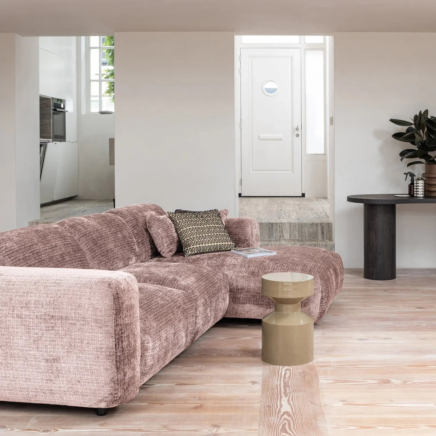 CLOUD CHAISE LONGUE SOFA RIGHT CHENILLE TAUPE/PINK