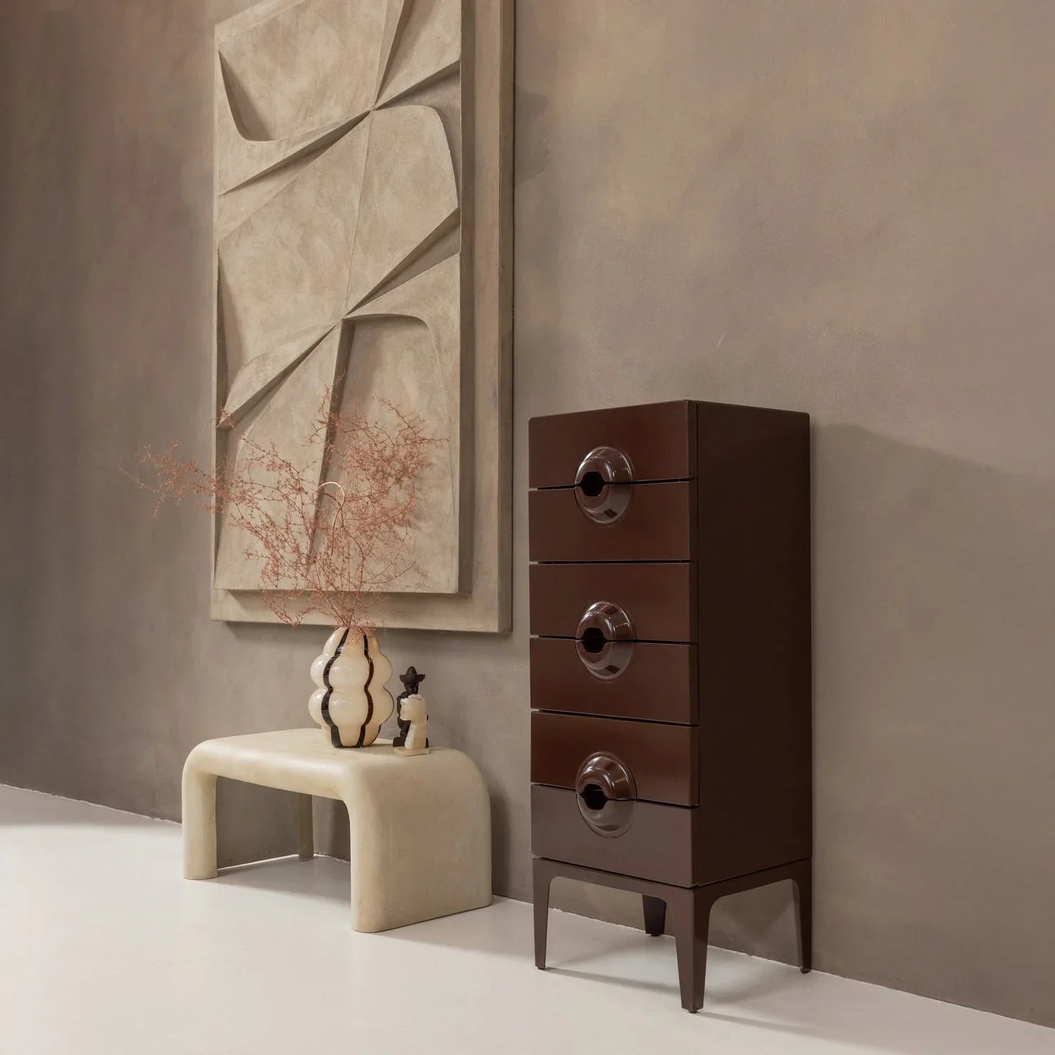 MERGE CABINET WITH 6 DRAWERS EUCALYPTUS WOOD BROWN/RED