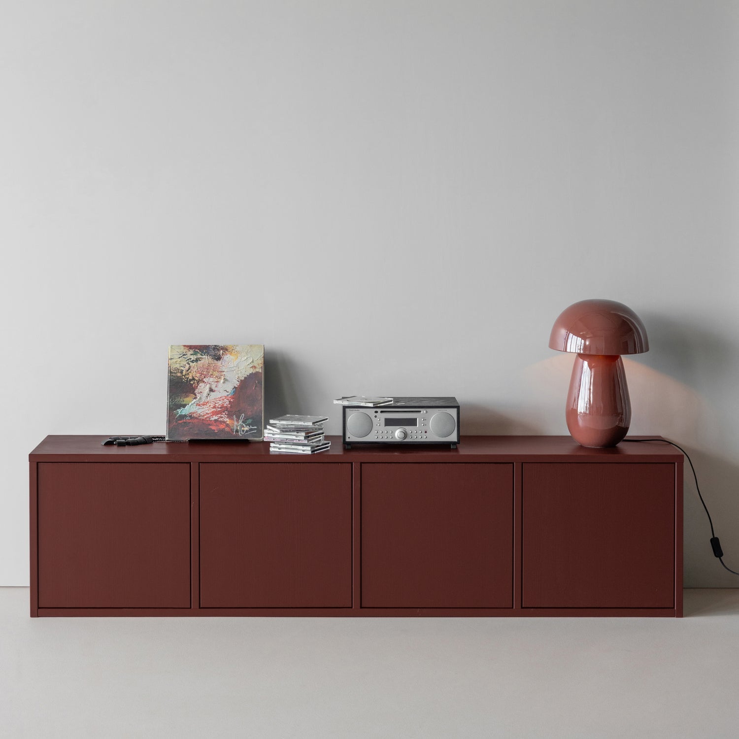 WOOOD mobila TV MEREL | Pin | Burgund | 50x200x39 cm