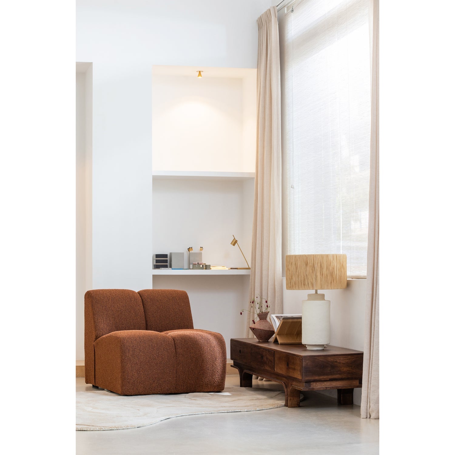 WOOOD canapea modulara MOJO 1-SEATER ELEMENT BOUCLE | 100% Pes | Maro | 74x84x97 cm