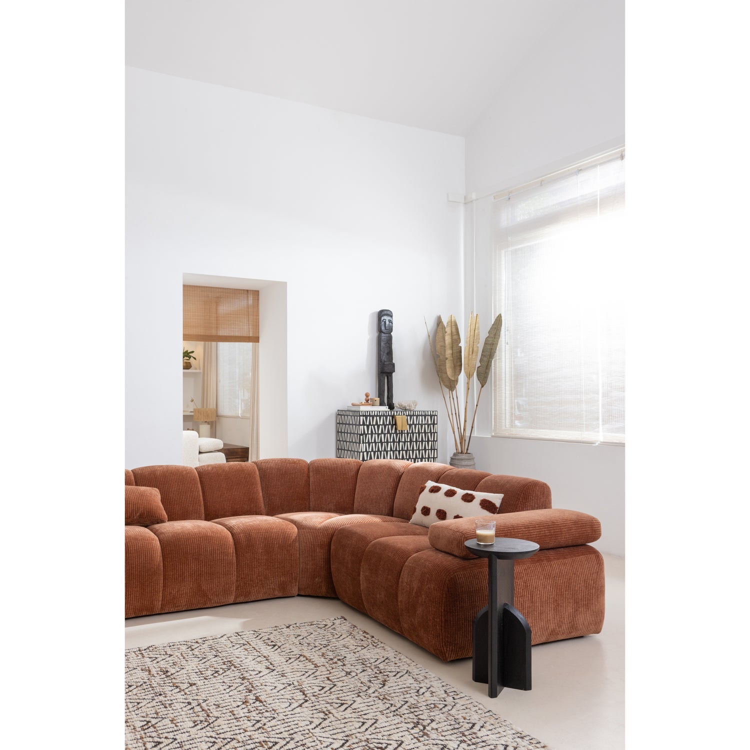 MOJO CORNER SOFA RIGHT RIB FABRIC RUST BROWN