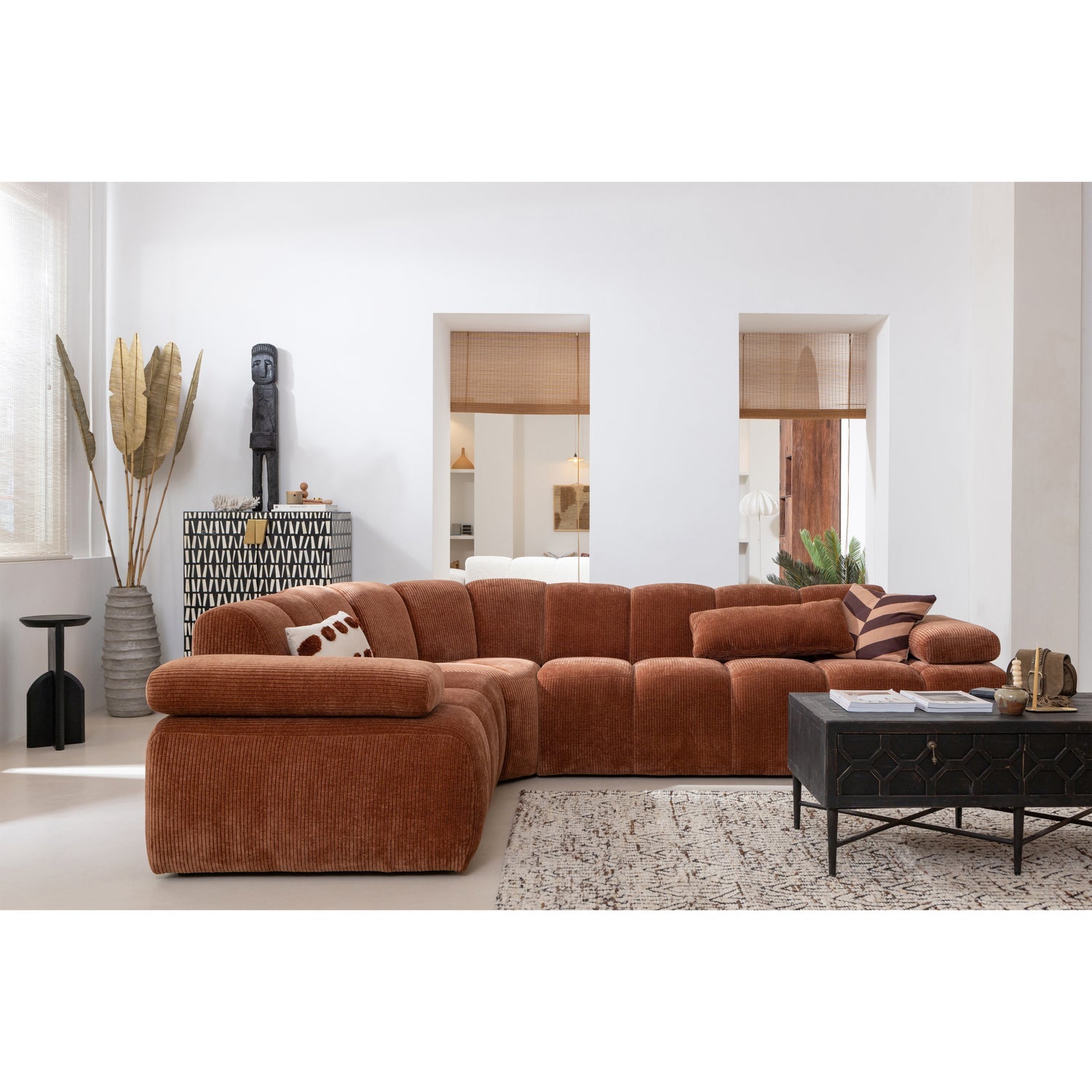 MOJO CORNER SOFA LEFT RIB FABRIC RUST BROWN