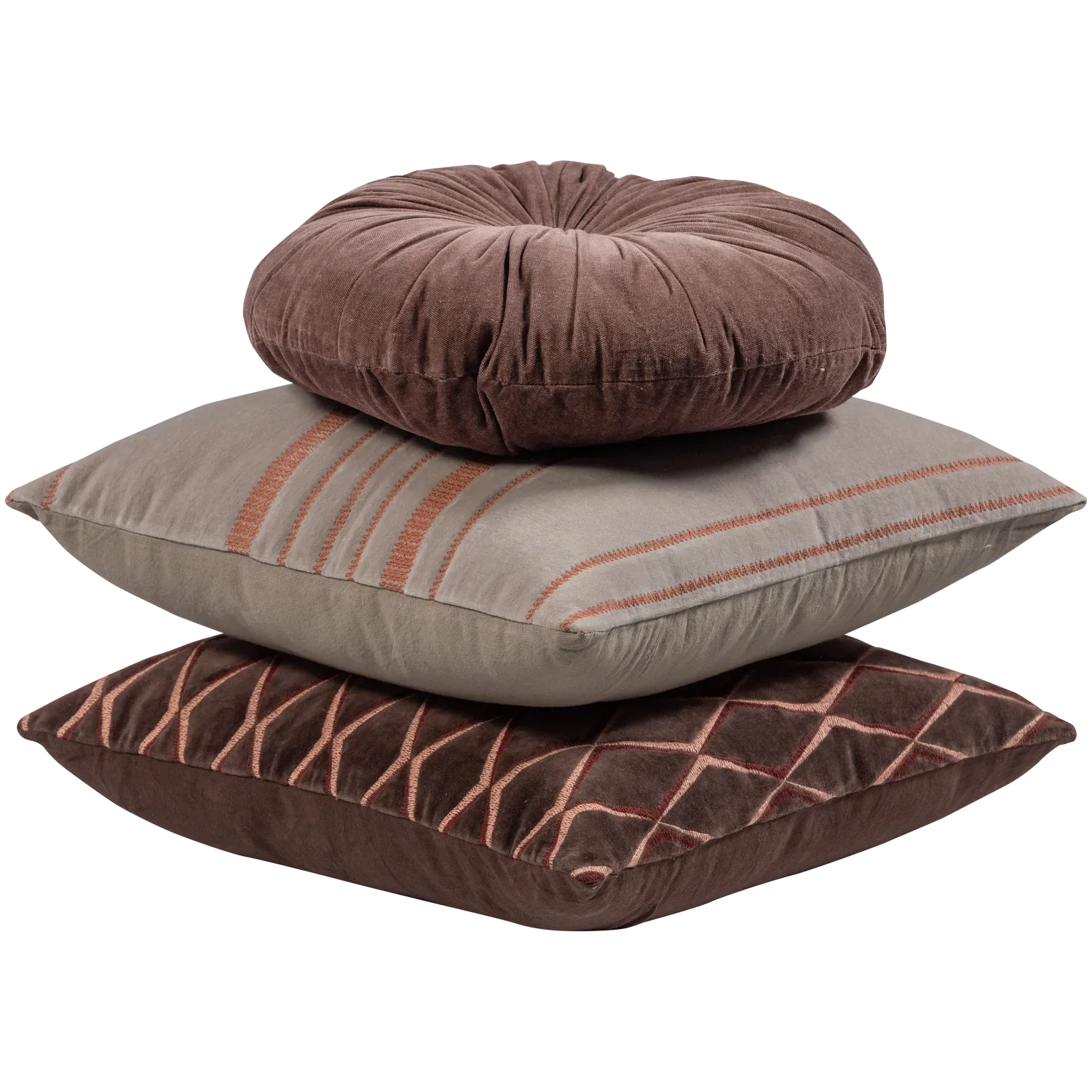 AZIZ CUSHIONS VELVET BROWN/NATURAL - SET OF 3