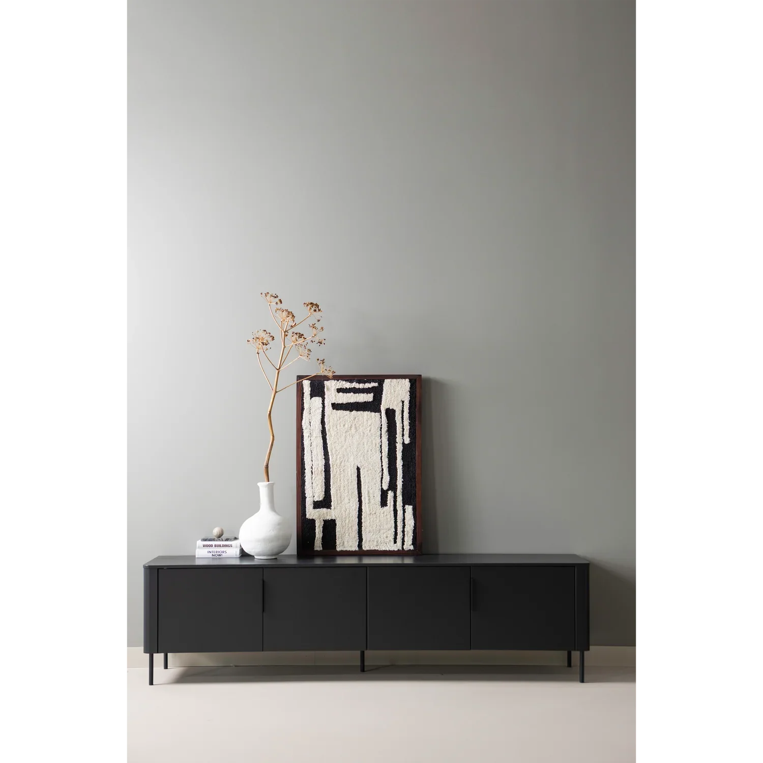 WOOOD comodă TV Gunnar Tv | pin | Negru mat | FSC, 200x44x56 cm