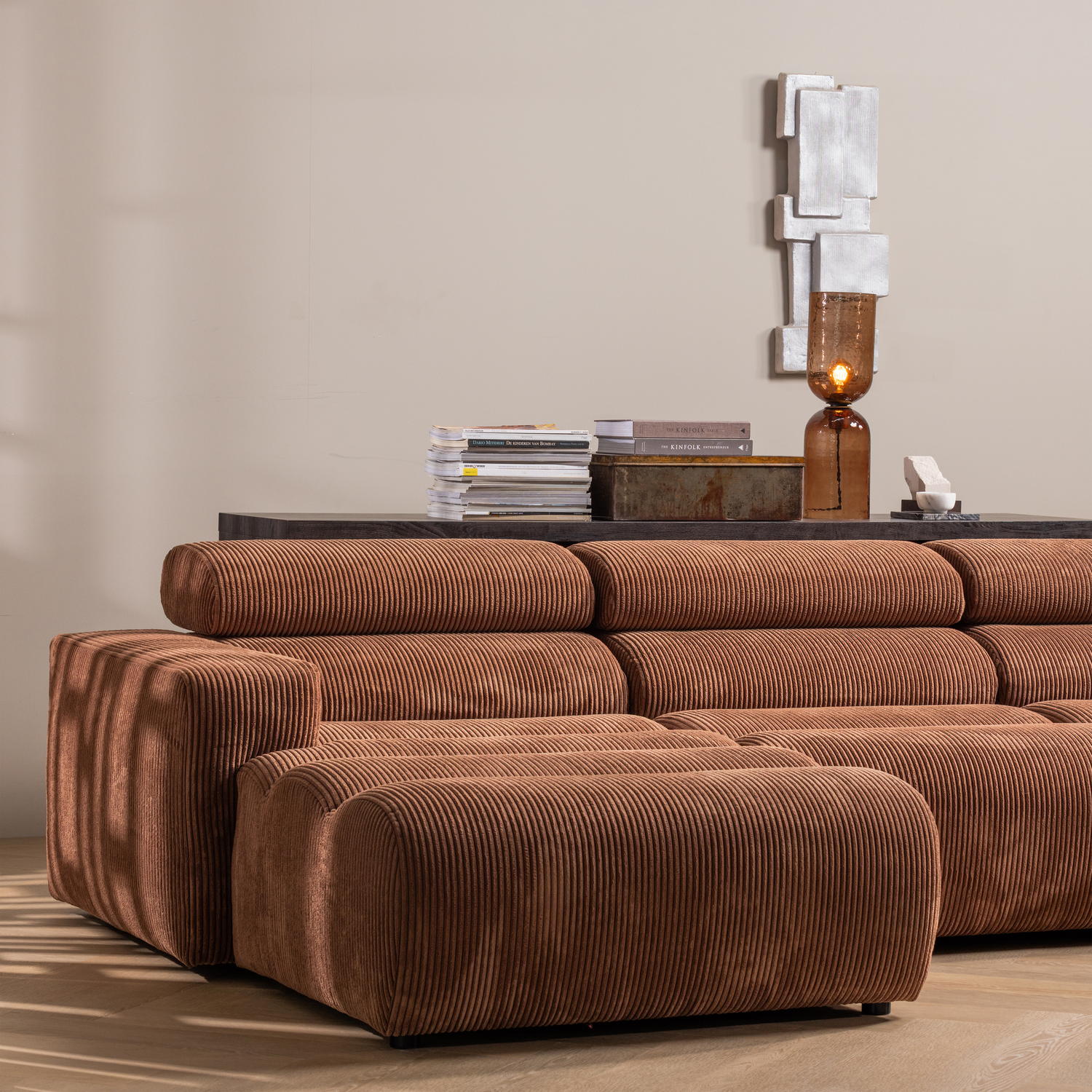 WOOOD canapea modulara NOVI 1-SEATER ELEMENT RIB FABRIC TERRA | 88% Pes / 12% Pac | Terra | 86x82x113 cm