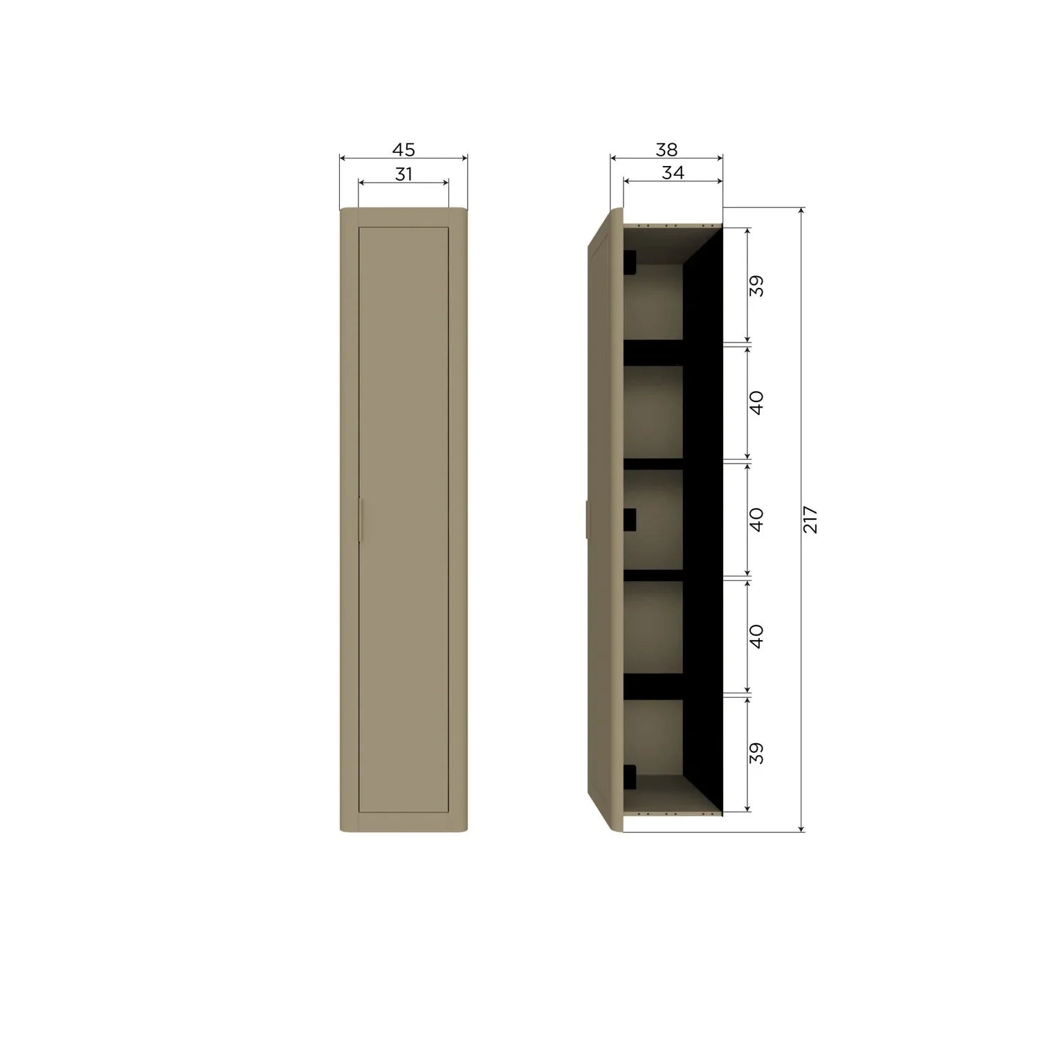 WOOOD dulap perete Gunnar pin Mud FSC, 45x39x217 cm 8