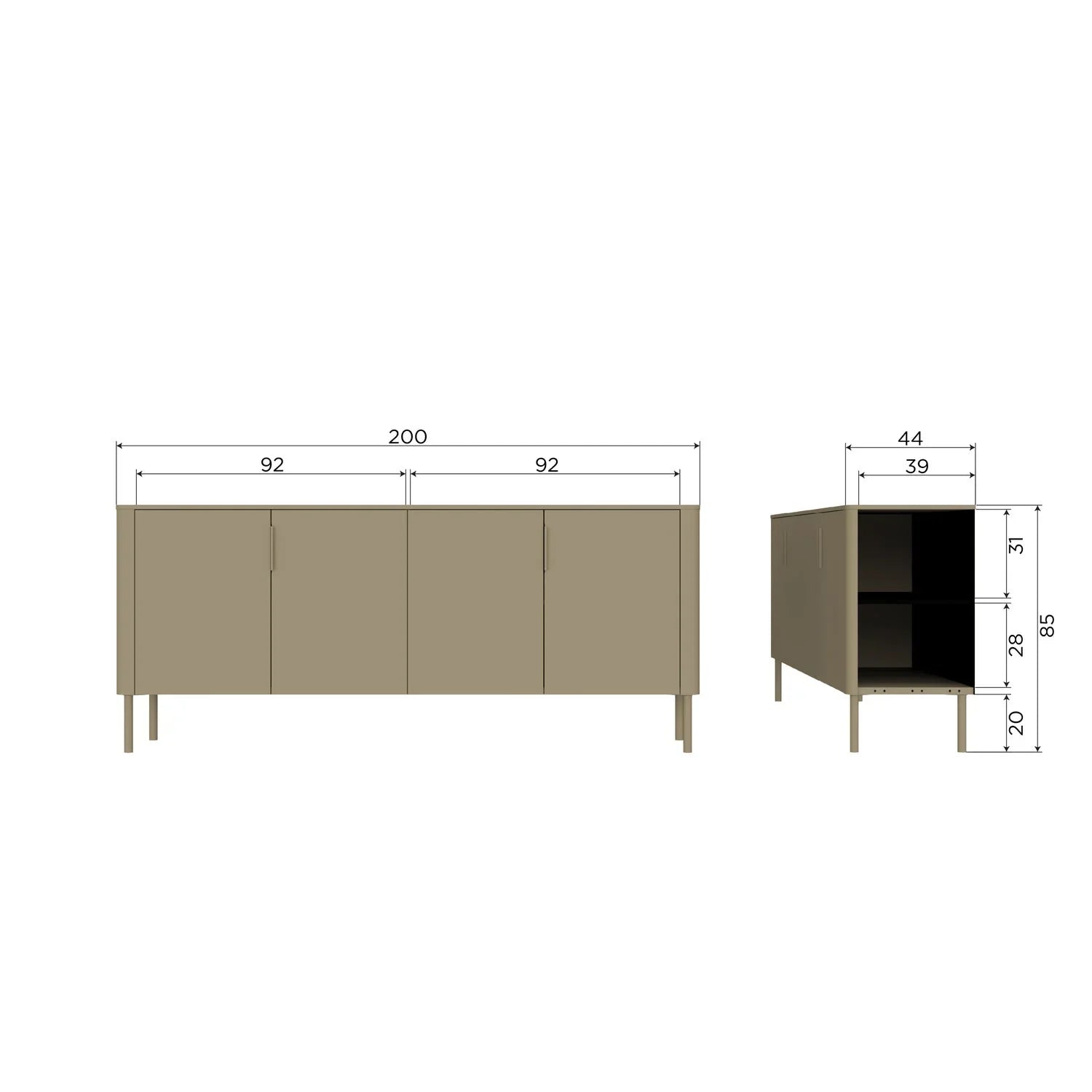 WOOOD bufet Gunnar pin Negru mat FSC, 201x44x85 cm 9