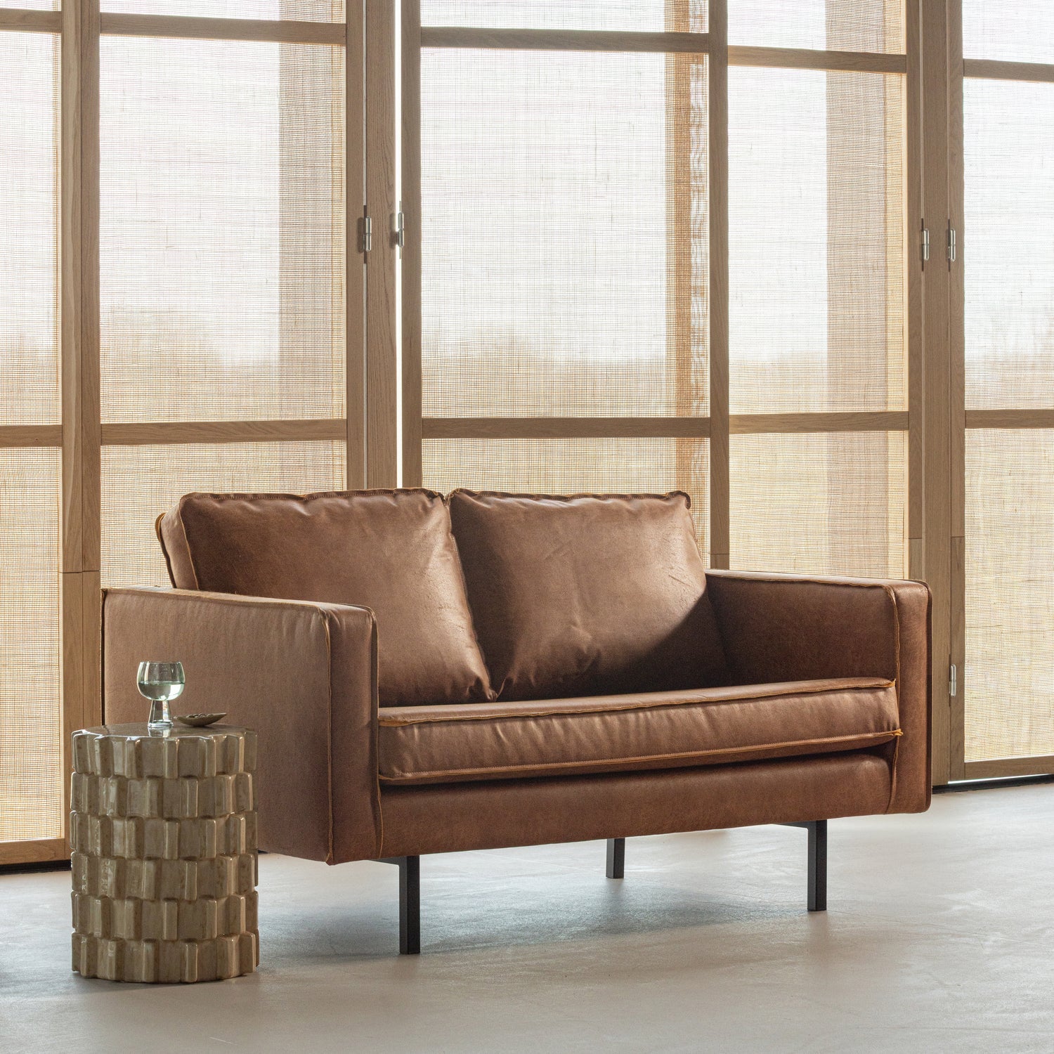 WOOOD canapea 2 locuri RODEO | Piele | Coniac | 85x150x86 cm