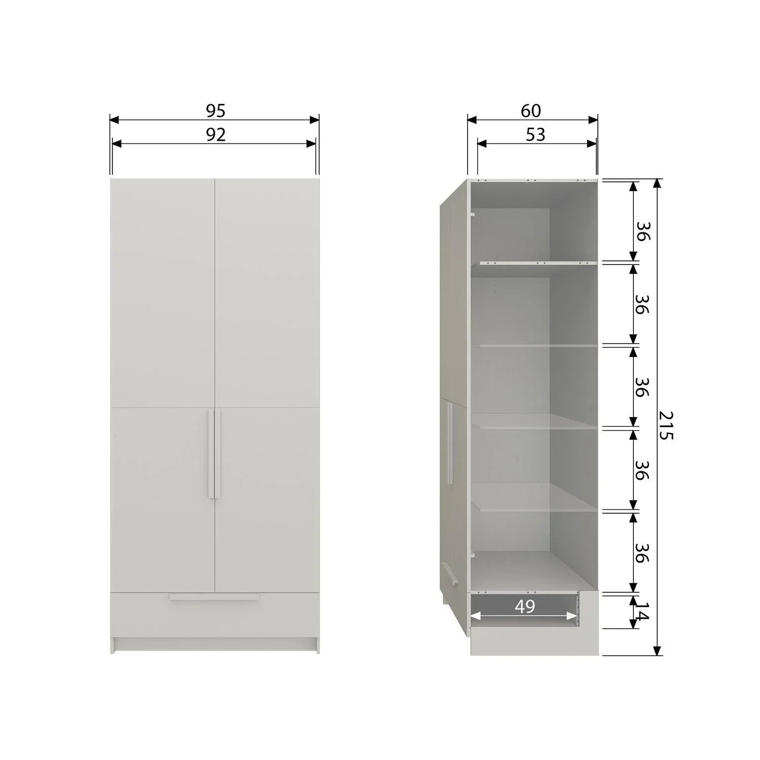WOOOD dulap Pure 2 Drs pin Dust FSC, 95x60x215 cm 5