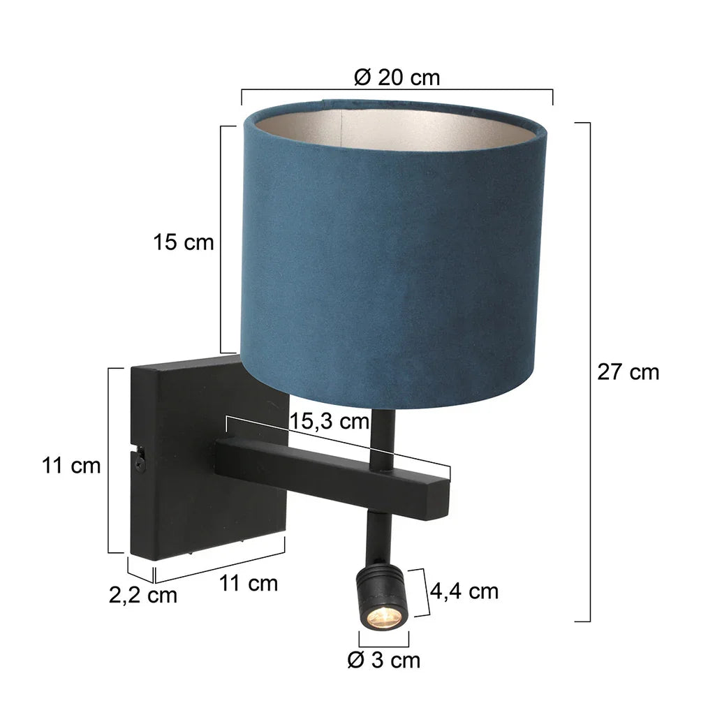 Lampă de perete Stang 8208ZW Negru + Abajur Velur Albastru