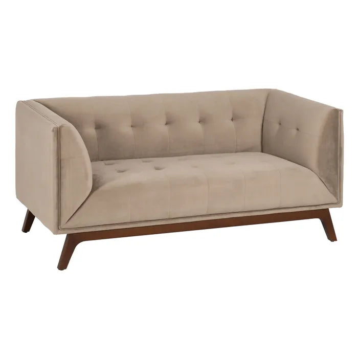 Canapea 2 Locuri | Catifea și Lemn | Champagne | Design Retro-Modern 156 x 81 x 72 cm