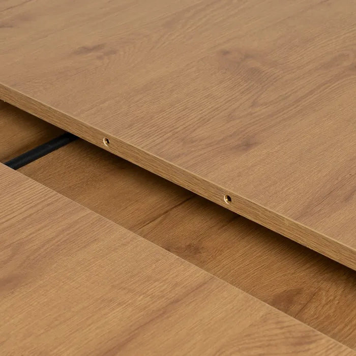 Masă extensibilă dining | MDF și Metal | Stejar Natural & Negru | Design Rotund Modern 120(160)x120x76 cm