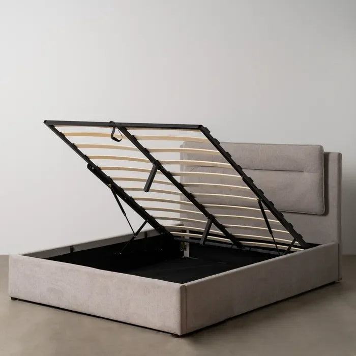 Pat tapițat cu spațiu de depozitare, gri, 164 x 214 x 110 cm – design practic și modern