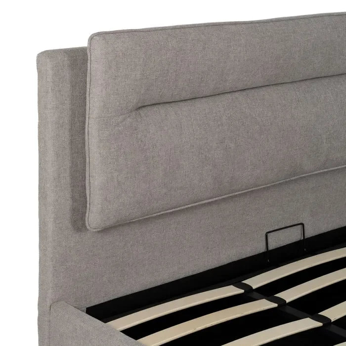 Pat tapițat cu spațiu de depozitare, gri, 191 x 212 x 113 cm – soluția ideală pentru spații moderne