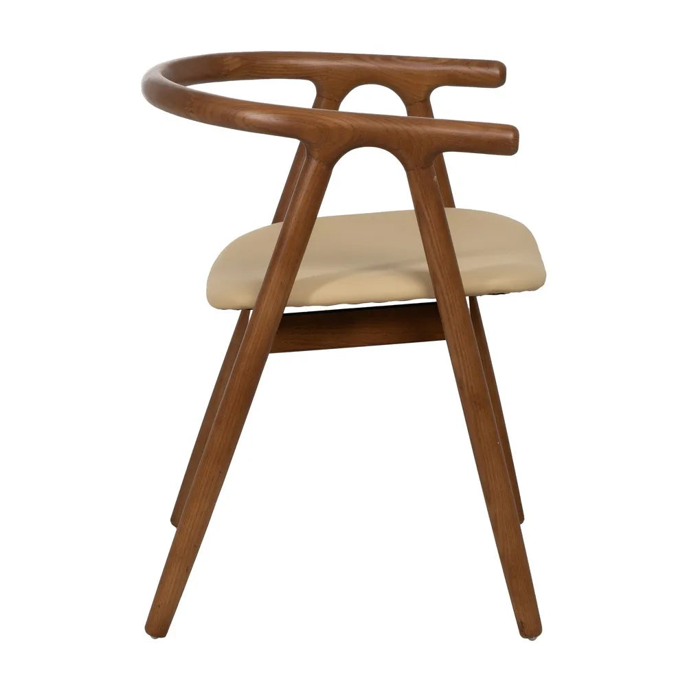 SCAUN ELM WOOD | Lemn de Ulm-Piele Ecologică | Cream-Brown | Design Organic 47 x 46 x 71 cm