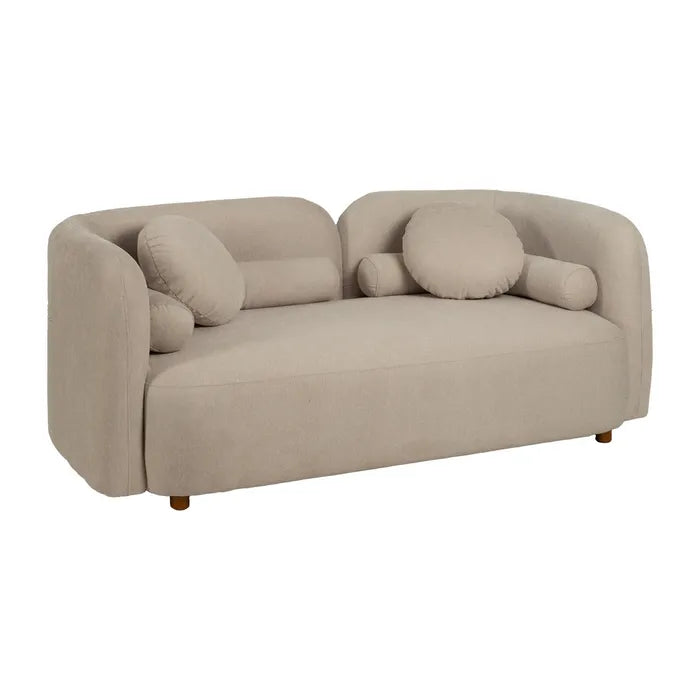 Canapea 2 locuri din lemn și țesătură bej – design modern și compact