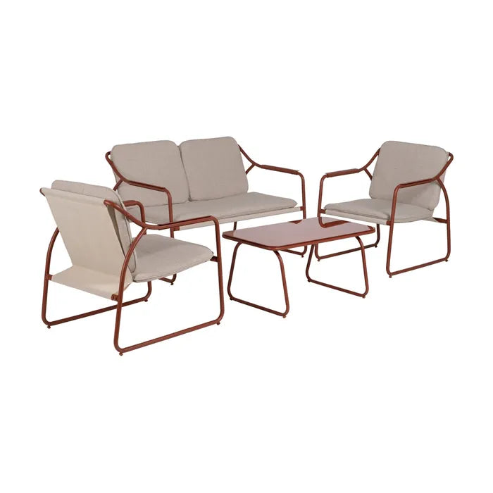 Set Mobilier Grădină STEEL Modern – 4 Piese cu Masă din Sticlă Securizată