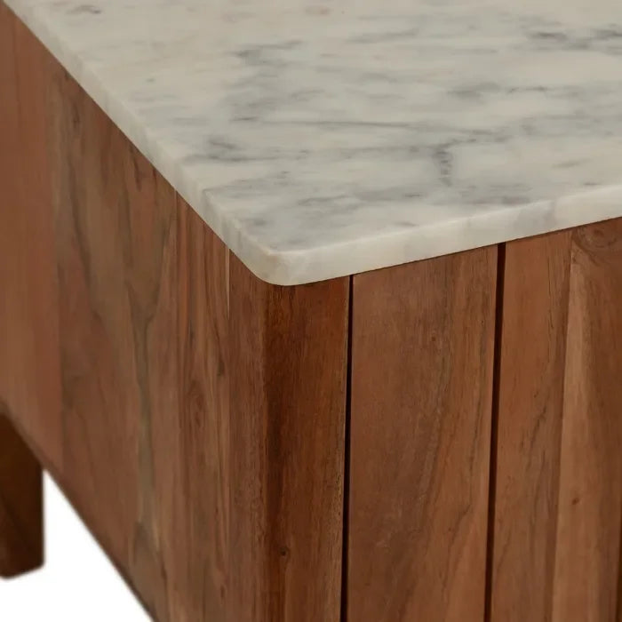 Comodă TV din lemn de salcâm și blat de marmură 141 cm – design modern cu accente de lux