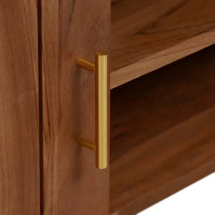 Comodă TV din lemn de salcâm și blat de marmură 141 cm – design modern cu accente de lux