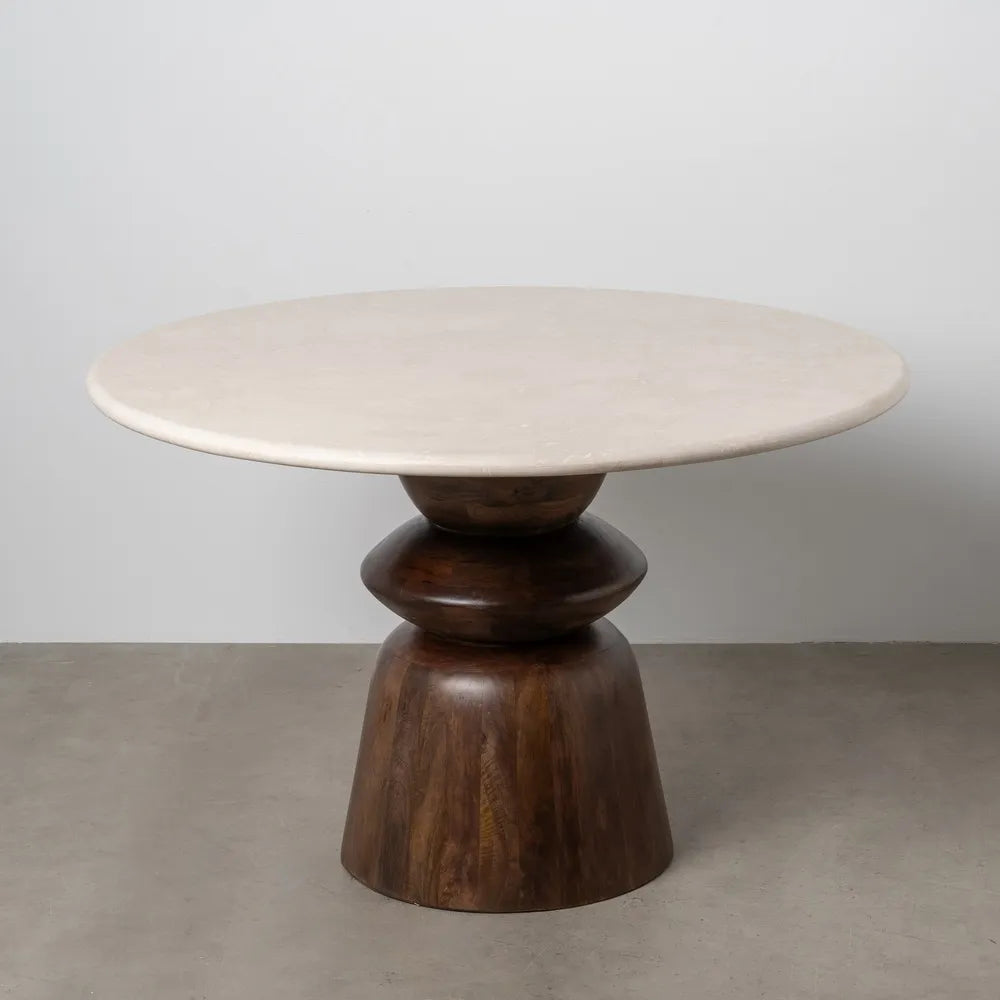 Ixia Masă Dining, Rotundă, Marmură și Lemn Masiv de Mango, 120 x 120 x 76 cm