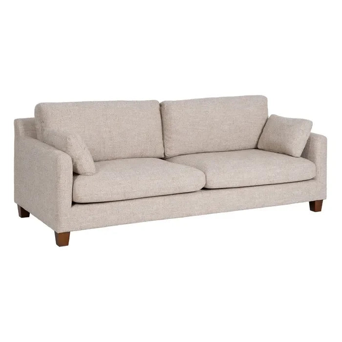 Canapea 3 locuri bej din lemn și țesătură – confort modern și stil natural