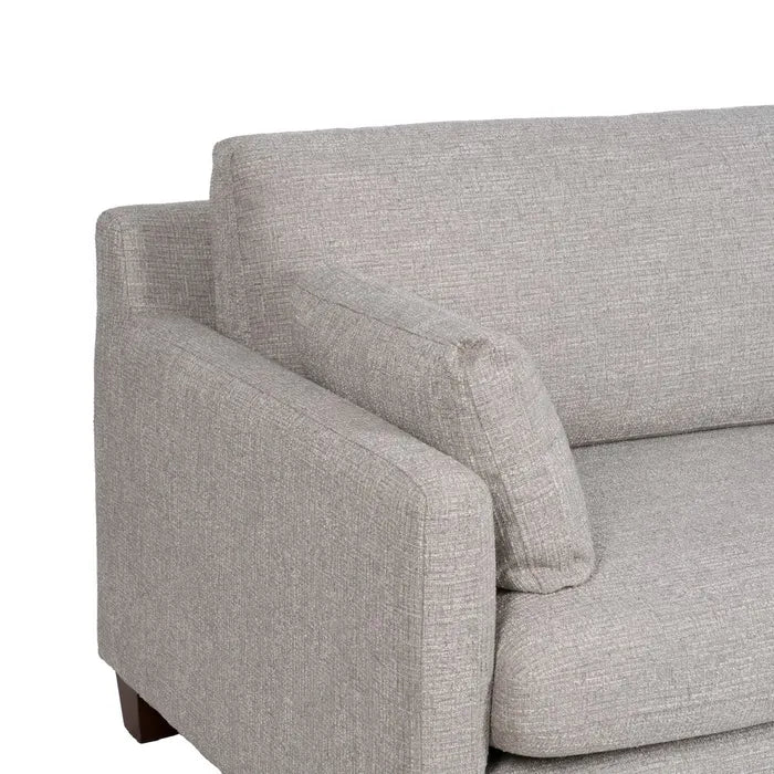 Canapea 3 locuri gri din lemn și țesătură tip weave – design modern și textură sofisticată