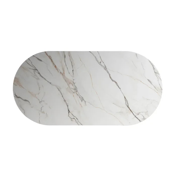 Masă de dining cu blat alb-maro din ceramică și MDF, 180 x 90 x 76 cm – design modern și elegant