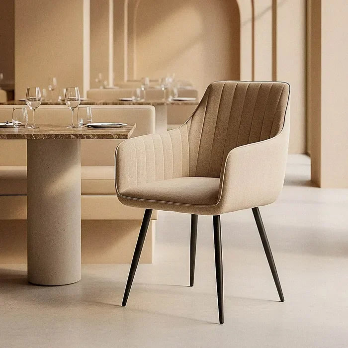 Scaun tapițat bej, 55 x 58,50 x 84 cm – stil modern și confort sporit